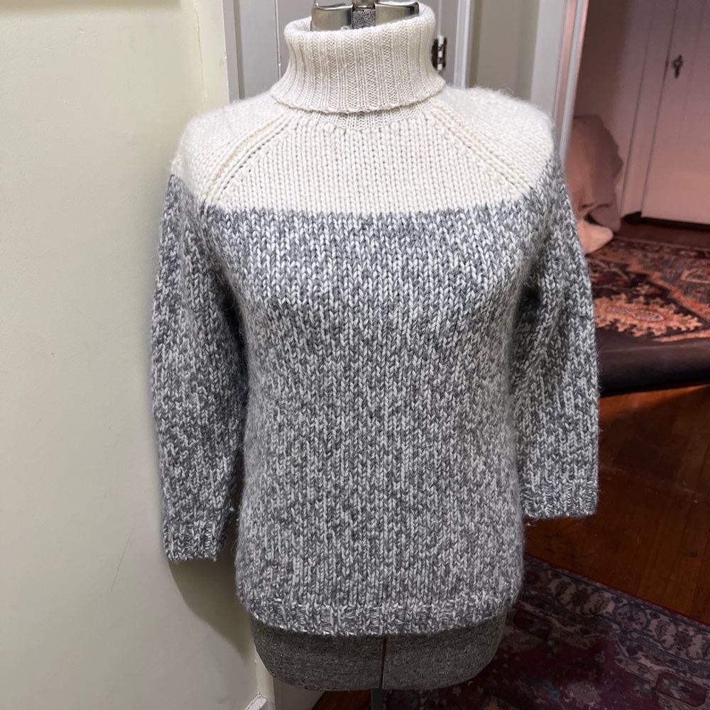 J. Crew Gray and Cream Turtleneck Sweater with Cozy Texture